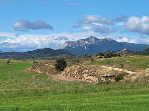 Peaks of the Basque Mountains loom large even at a great distance.