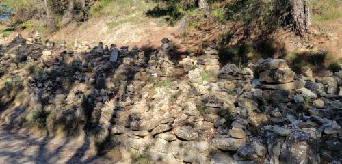 Stone monuments left by pilgrims.