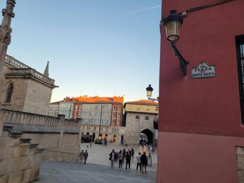 View of the plaza from outside the door of the hotel