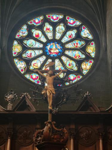 Rose window above choir loft