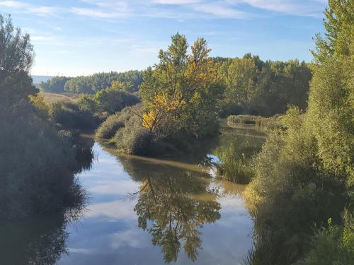 Crossing the wide, calm river.