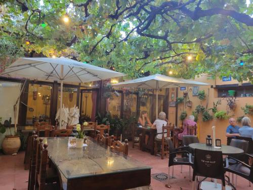 The restaurant where we ate dinner...the "ceiling" was grape vines- with grapes!