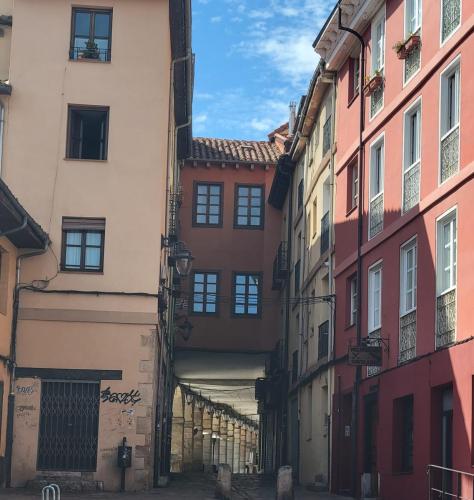 Long colonnade through the buildings