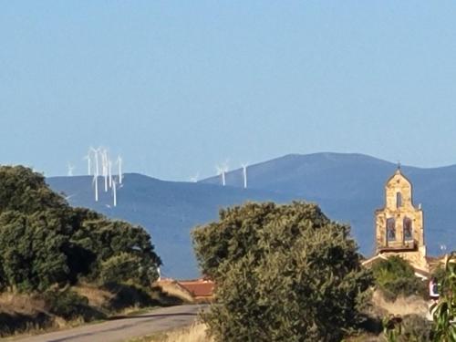 Church and windmills.