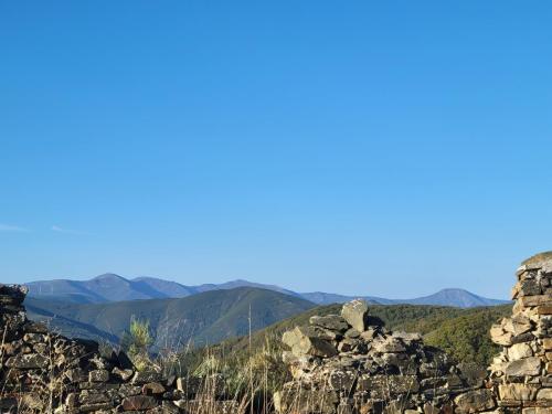 Mountain view through rock walls