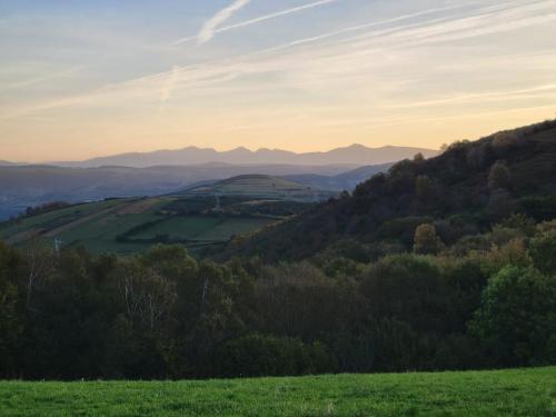 Hillside pastures against the mountains